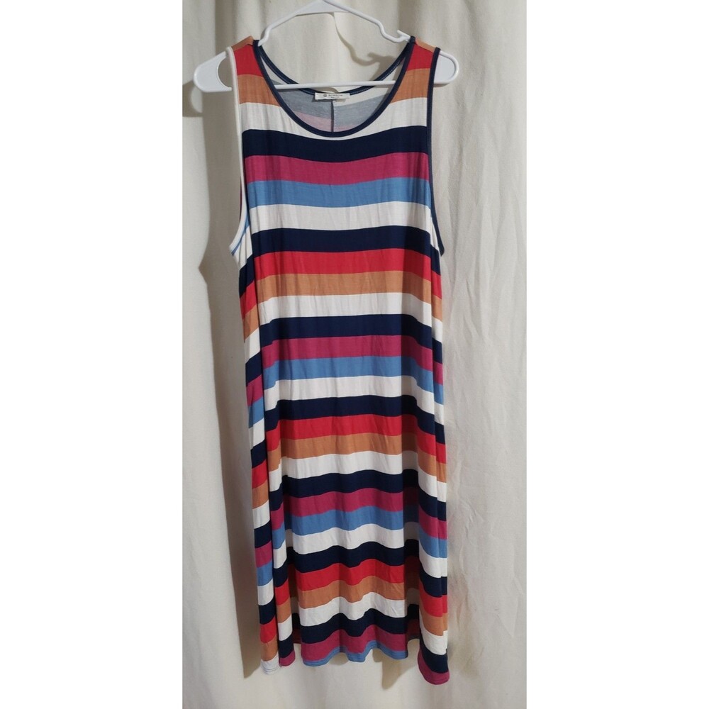 Bombom XL Sleeveless Swing Dress Multicolor Striped Rayon Blend Casual Made USA